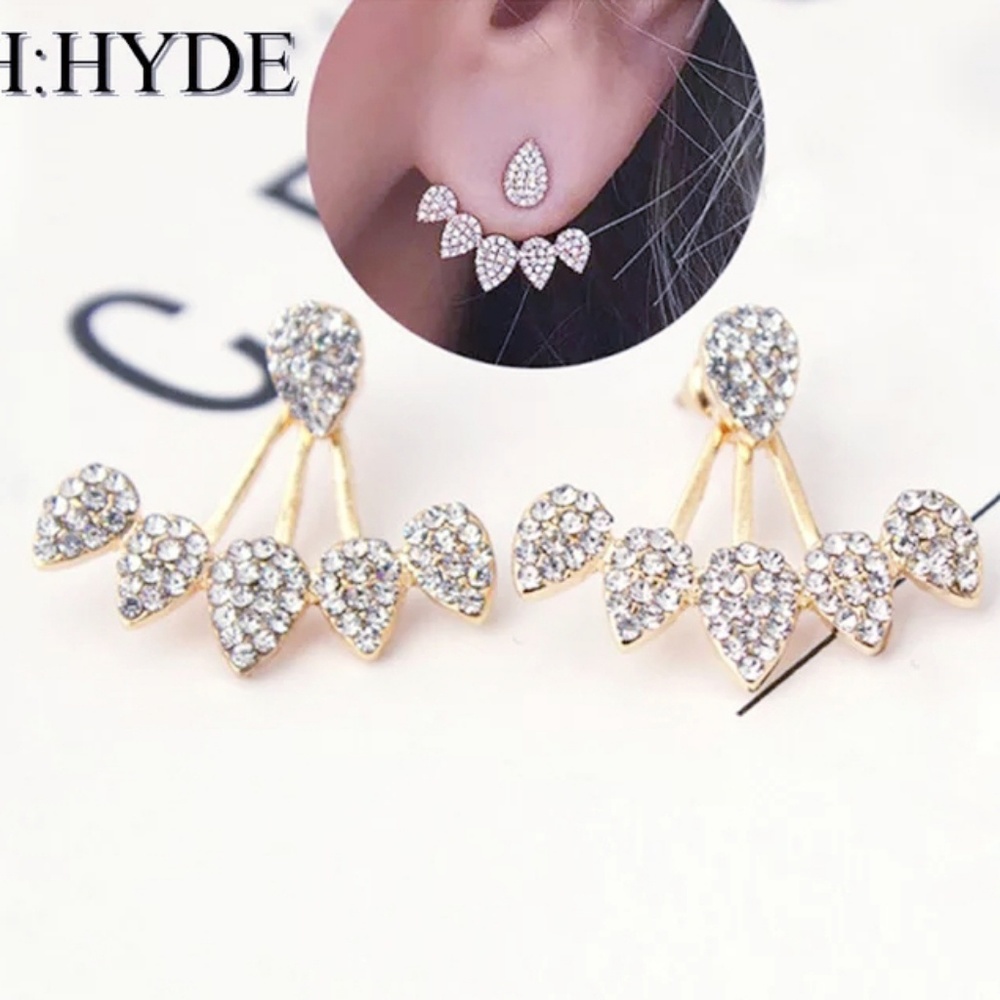 Front Back Trendy Teardrop Flower Gold Color Spark - Picture 2 of 4